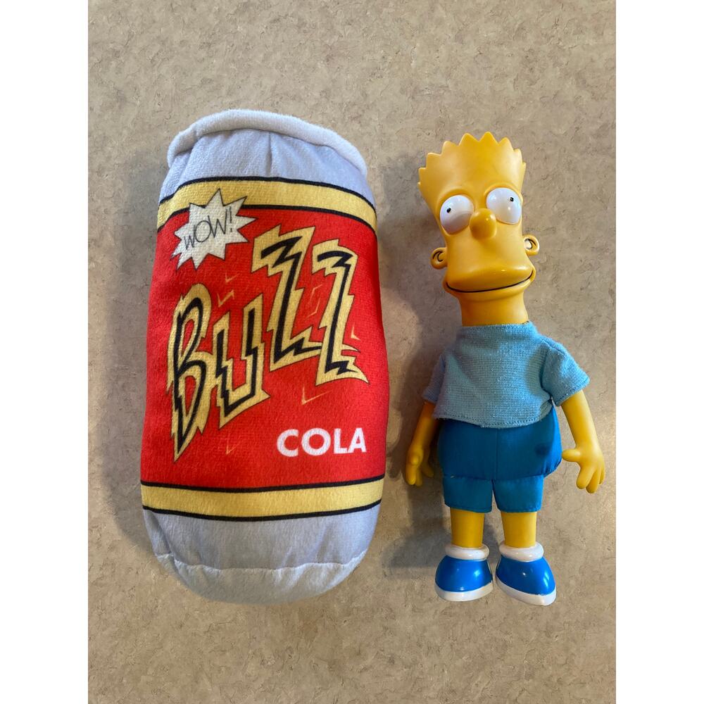 Vintage 1990 Bart Simpson and Buzz Cola Can Plush Stuffed Toy Universal Studios